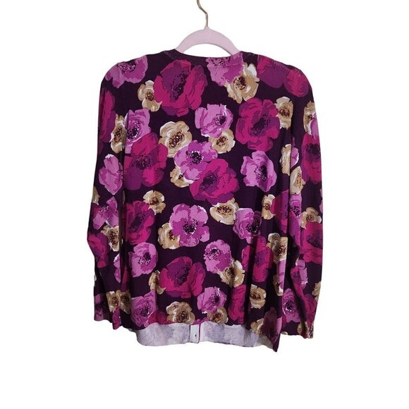 Charter Club Fuchsia Floral Crewneck Cardigan Sweater Size 1X - Picture 2 of 4